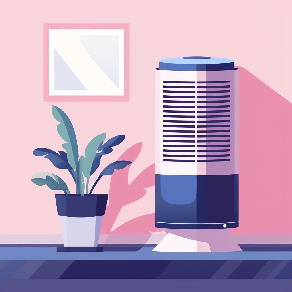 An air purifier with a HEPA filter in a room