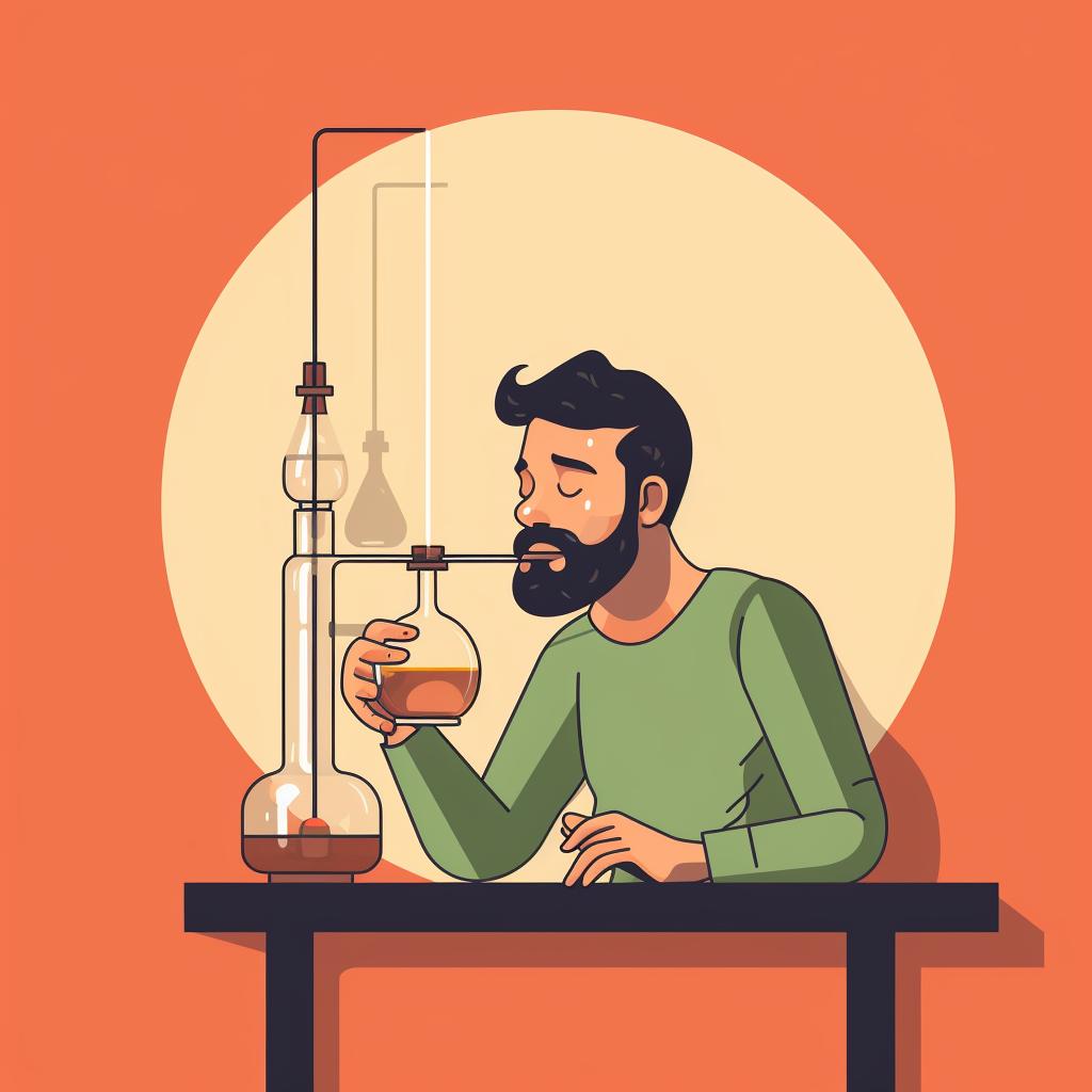 Person inhaling slowly from a dab rig