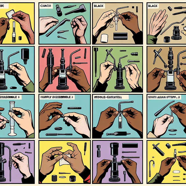 comic style image of hands carefully disassembling a dab rig