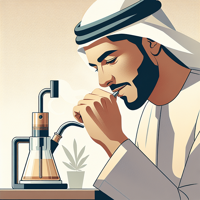 a person inhaling vapor from a dab rig calmly