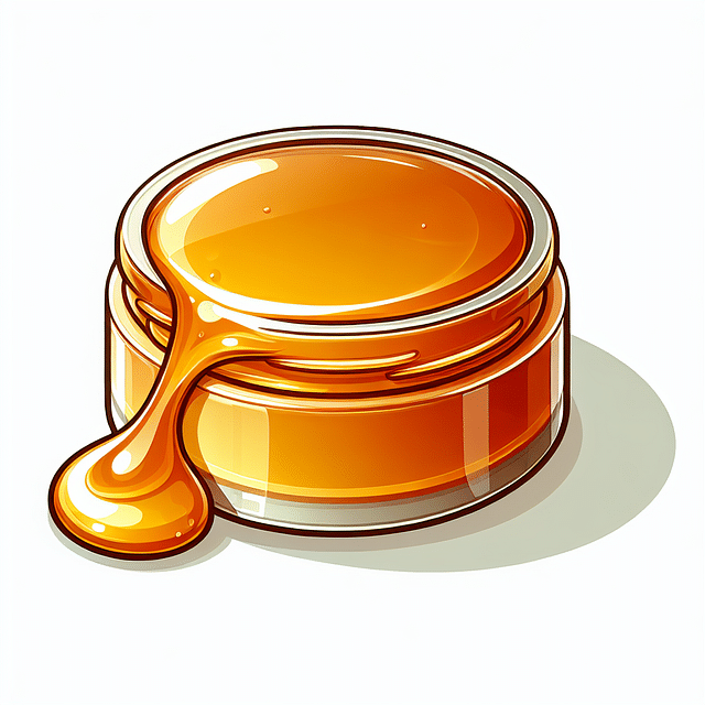 close-up of golden amber wax dab with a glossy finish