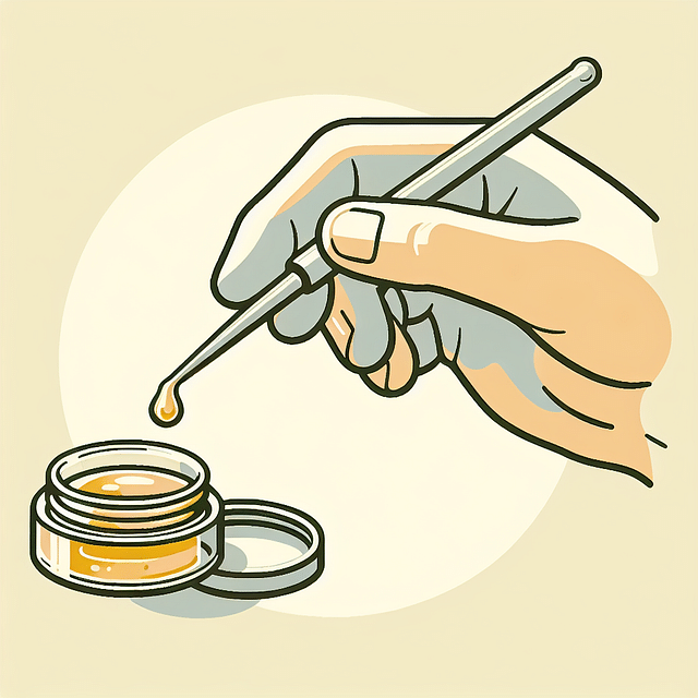 scooping a pea-sized amount of live resin with a dabber