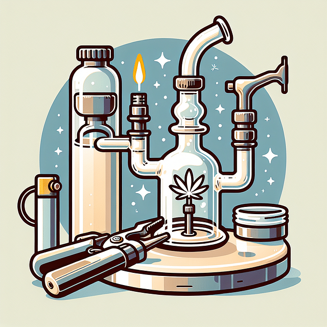 a high-quality dab rig with a quartz banger and butane torch