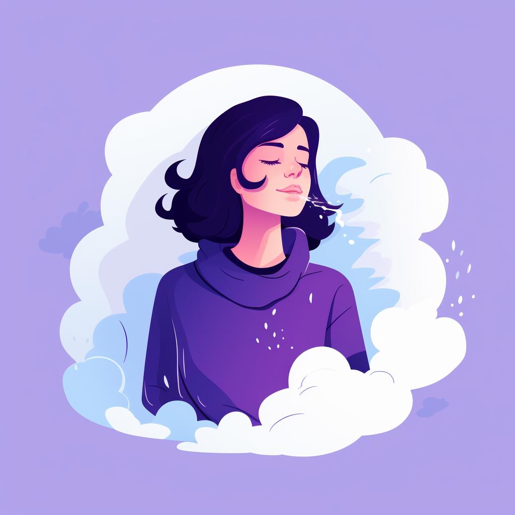 Person exhaling vapor and looking relaxed