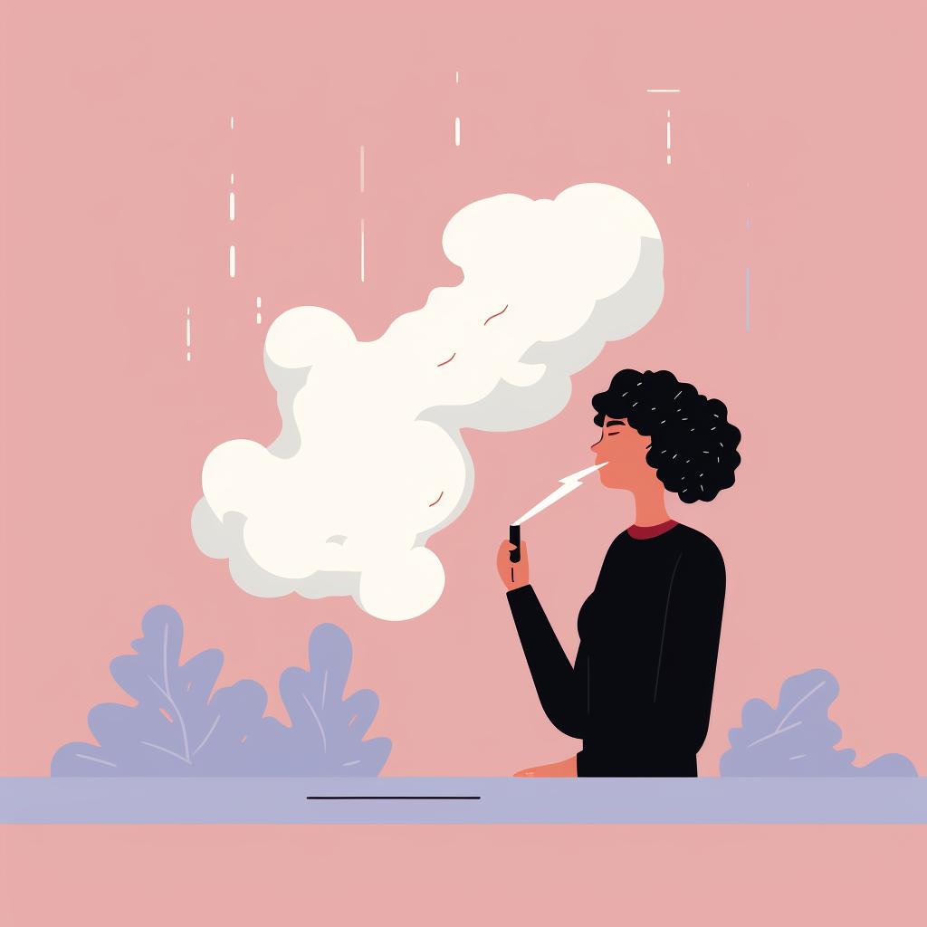 Person exhaling smoke through a sploof