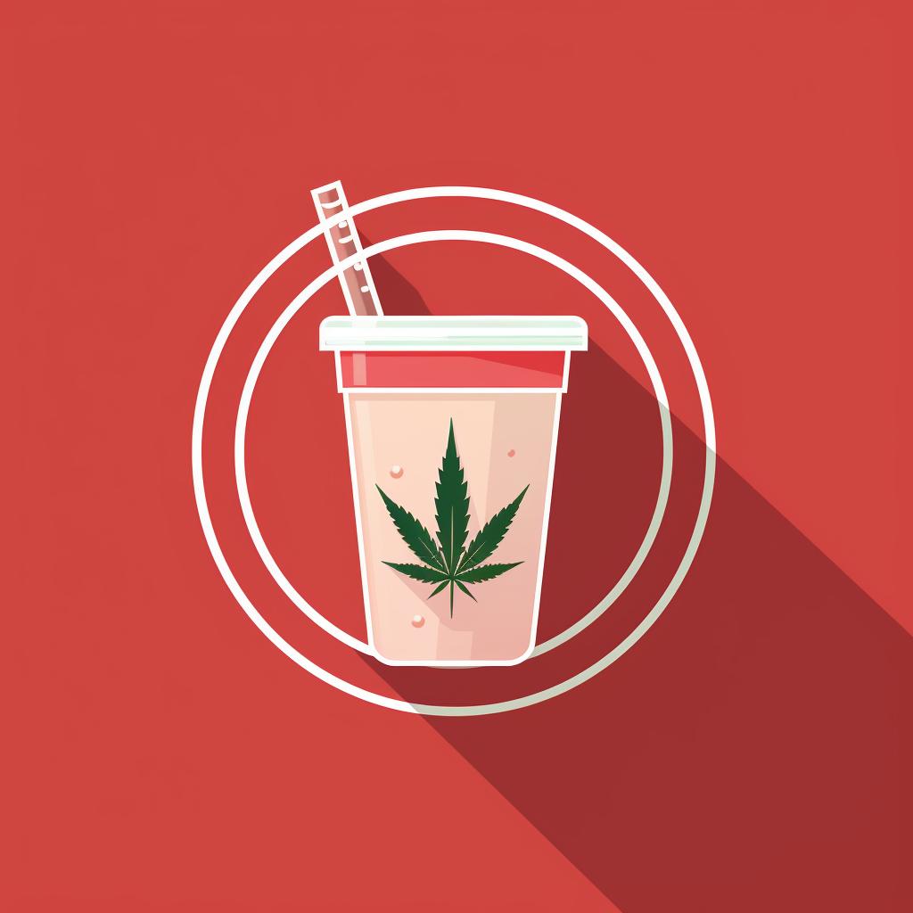 A crossed-out symbol over a bottle of alcohol next to cannabis