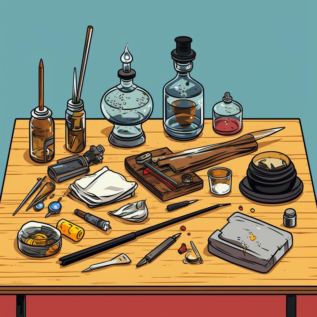 Dabbing equipment laid out on a table