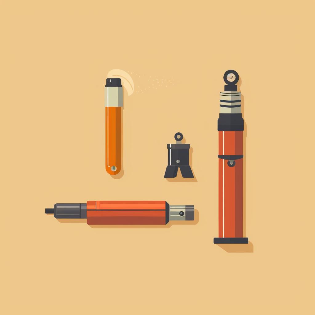 A lighter, a pipe, and a dab tool arranged on a surface
