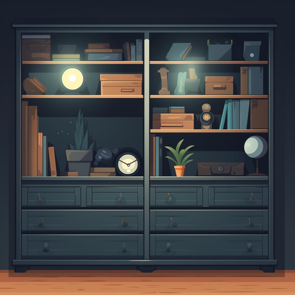 A dark, cool storage space like a cupboard or drawer