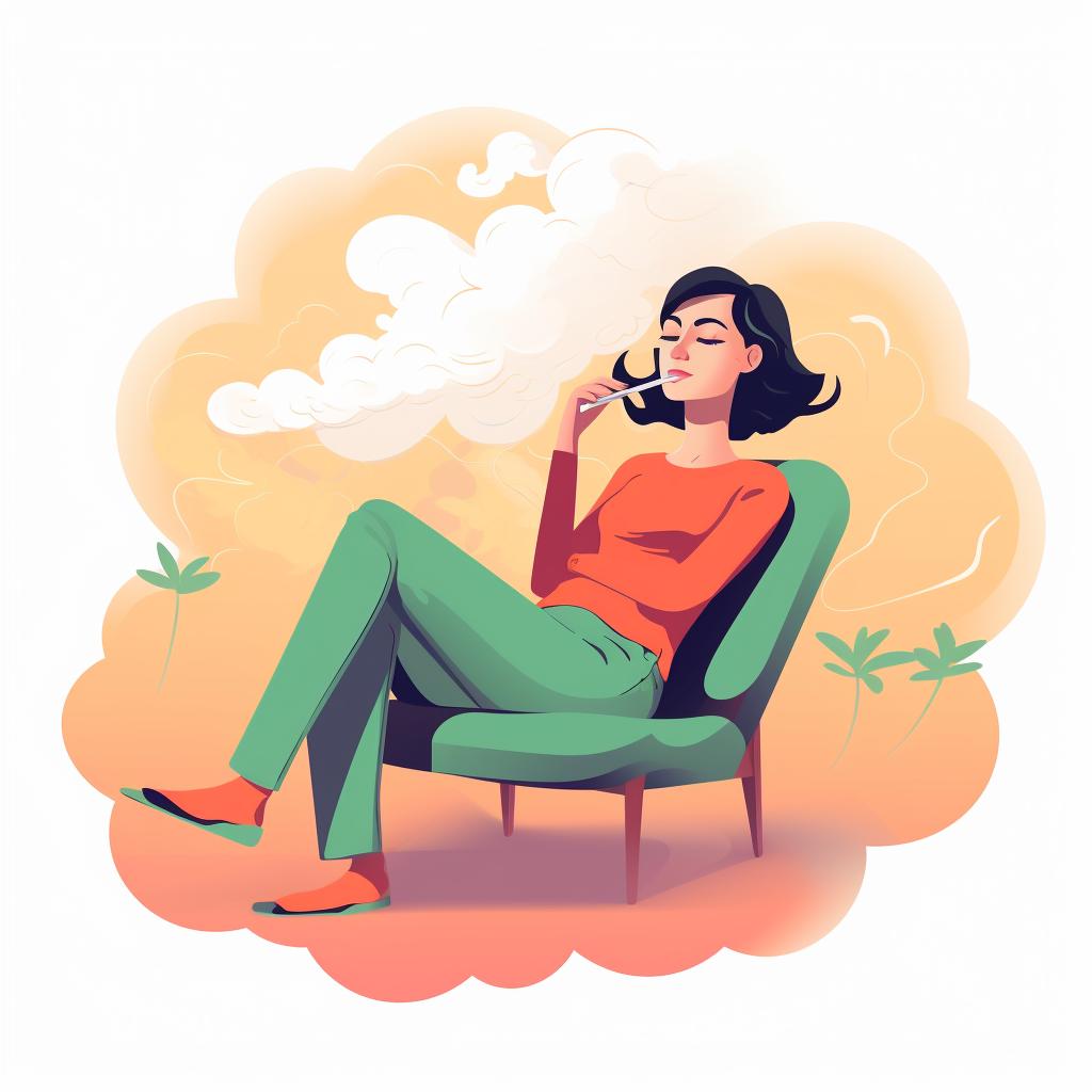 Person exhaling smoke and relaxing